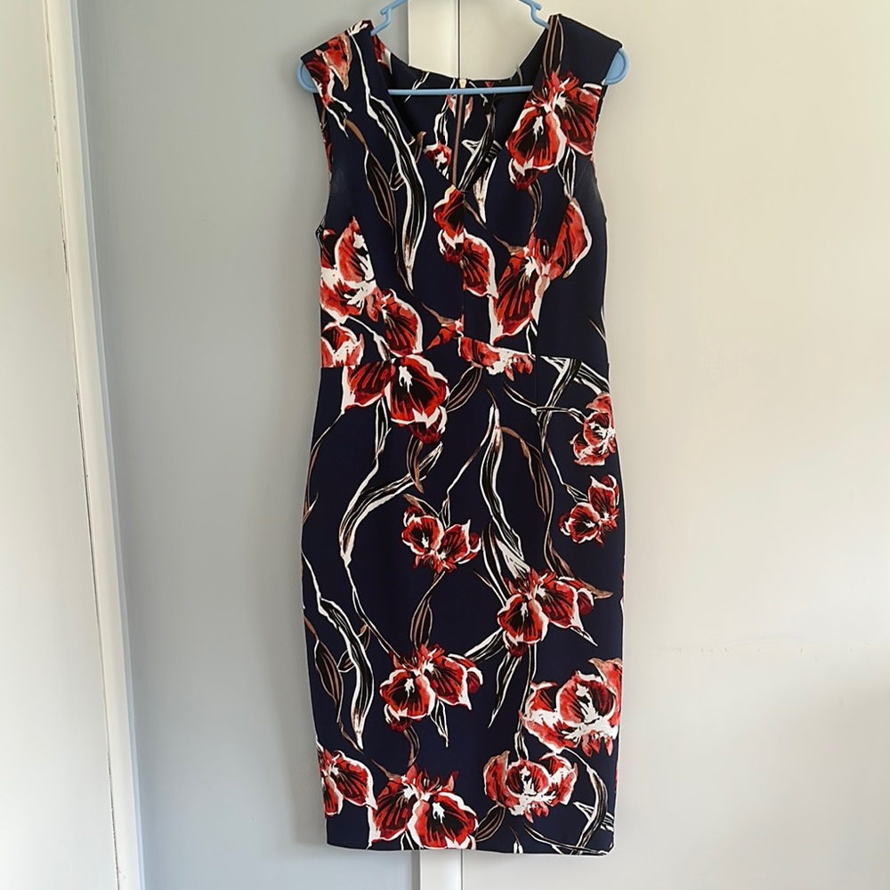 Ivanka Trump Orange and Pink Sheath Midi Dress